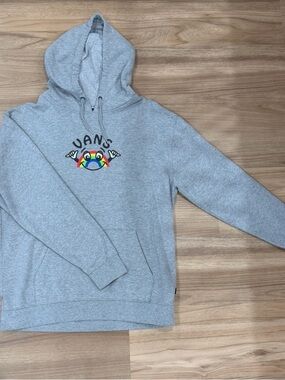 Vans Gray Hoodie with Rainbow Smiley Graphic